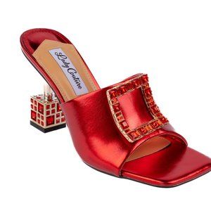 3.5 inch High Fashionable Square Heel Comfortable Ladies Red Sandals